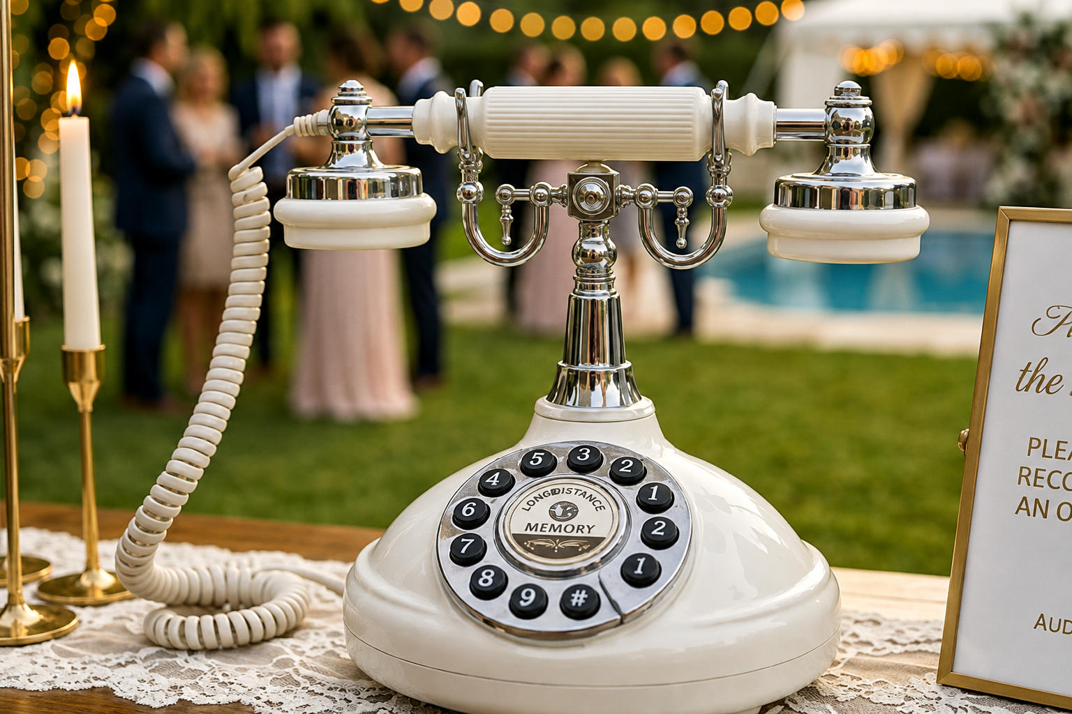 Retró telefon formájú Audió Vendégkönyv egy esküvőn